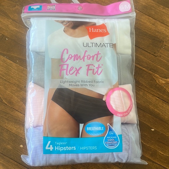 Hanes Ultimate Hipster 4-Pack Comfort Flex Microfiber Panties 6/M - Picture 1 of 5